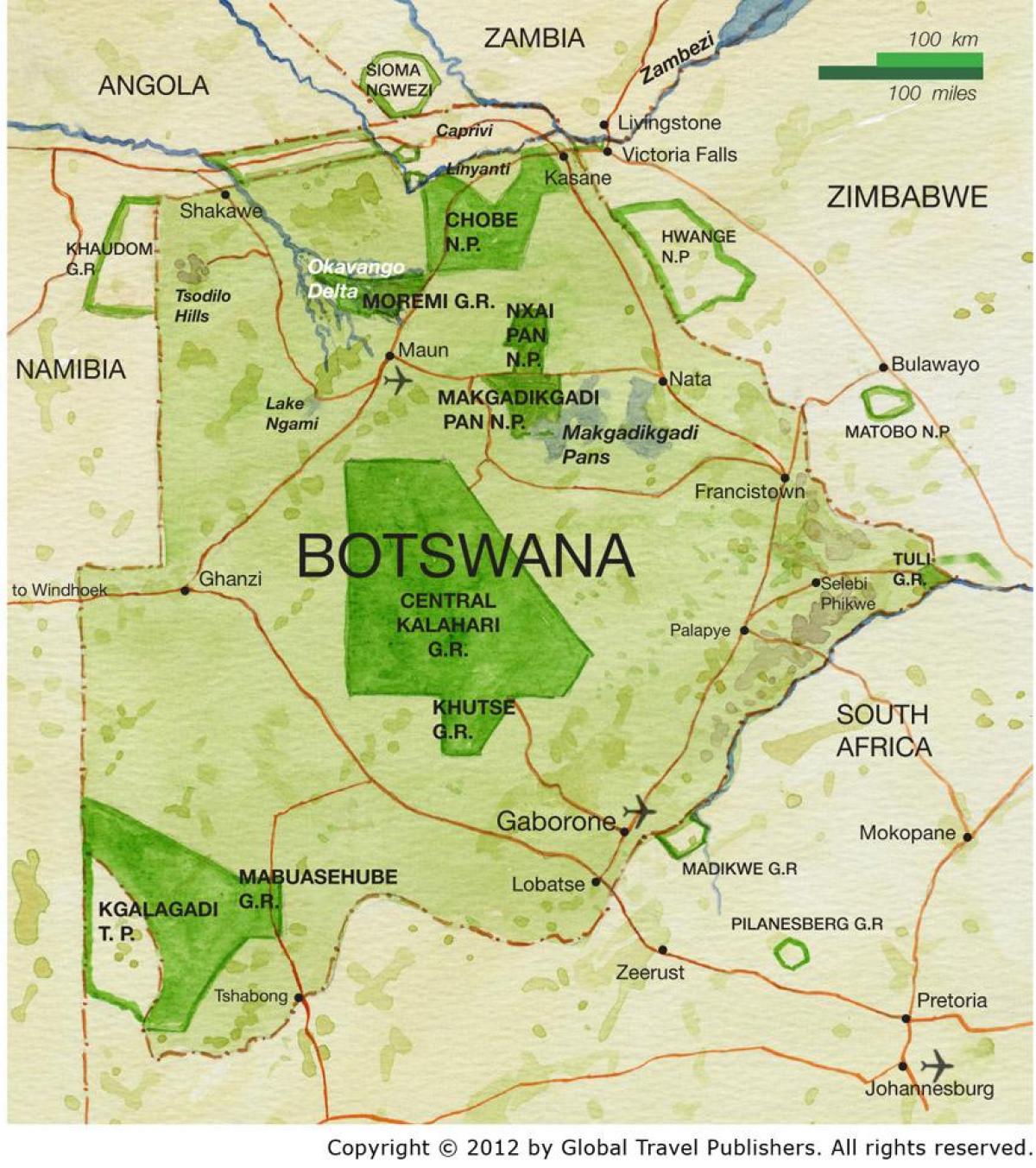 map of Botswana game reserves