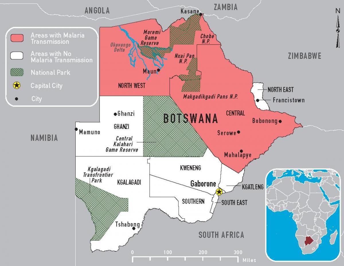 map of Botswana malaria