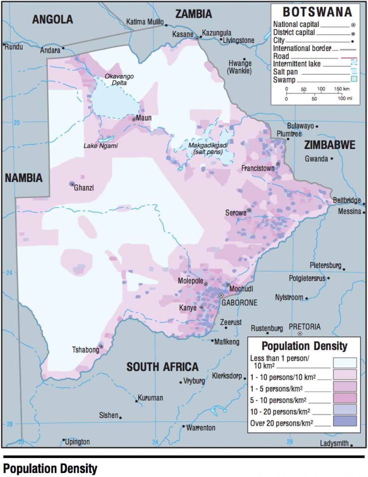 map of Botswana population
