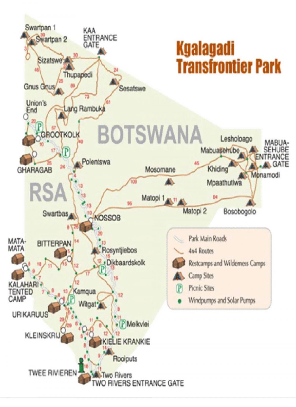 map of kgalagadi transfrontier park Botswana