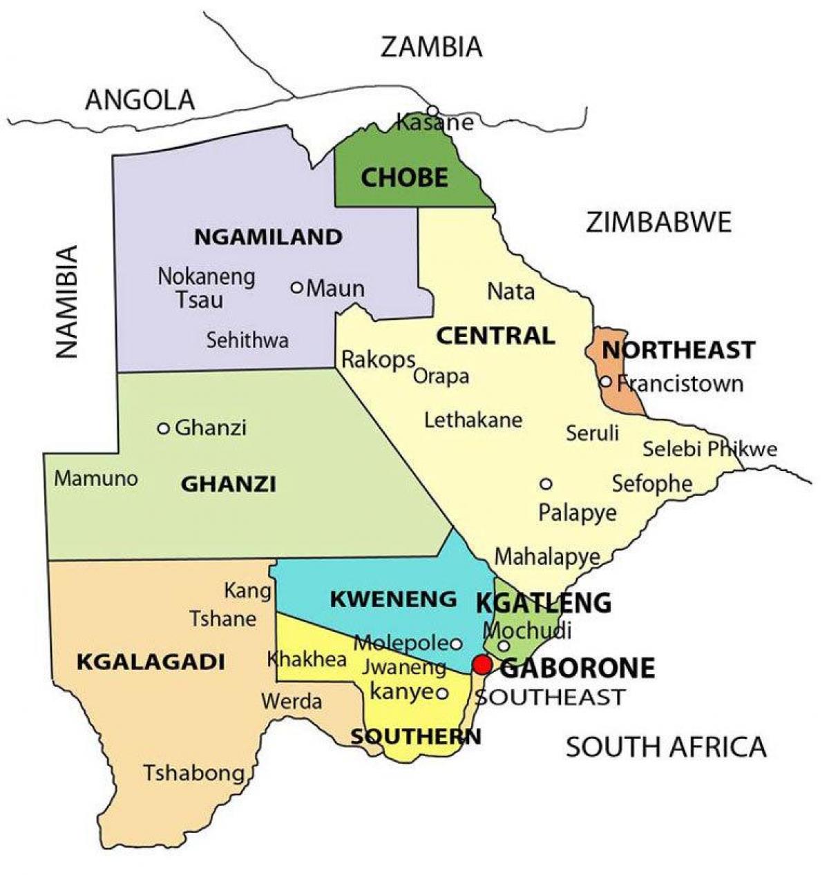 map of Botswana showing districts