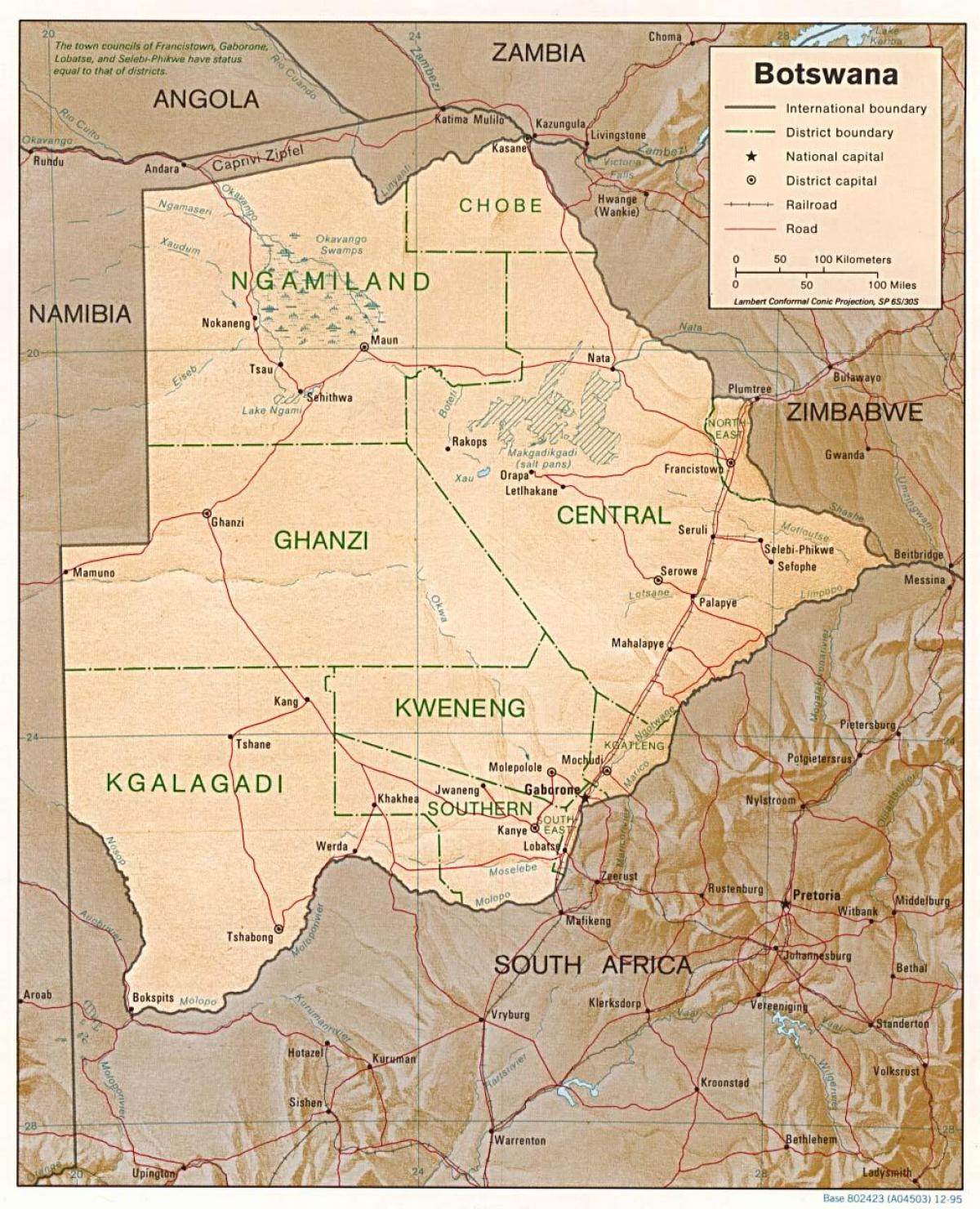 map of Botswana showing towns and villages